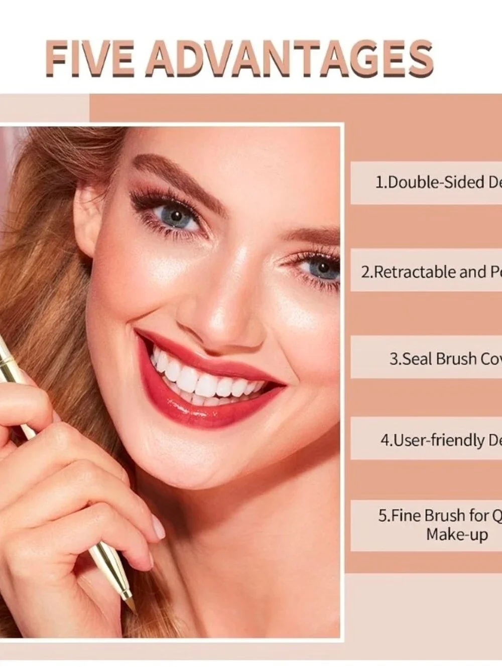 Gold Retractable Dual Sided Lip Brush- Pointed & Rounded Tips BNIB